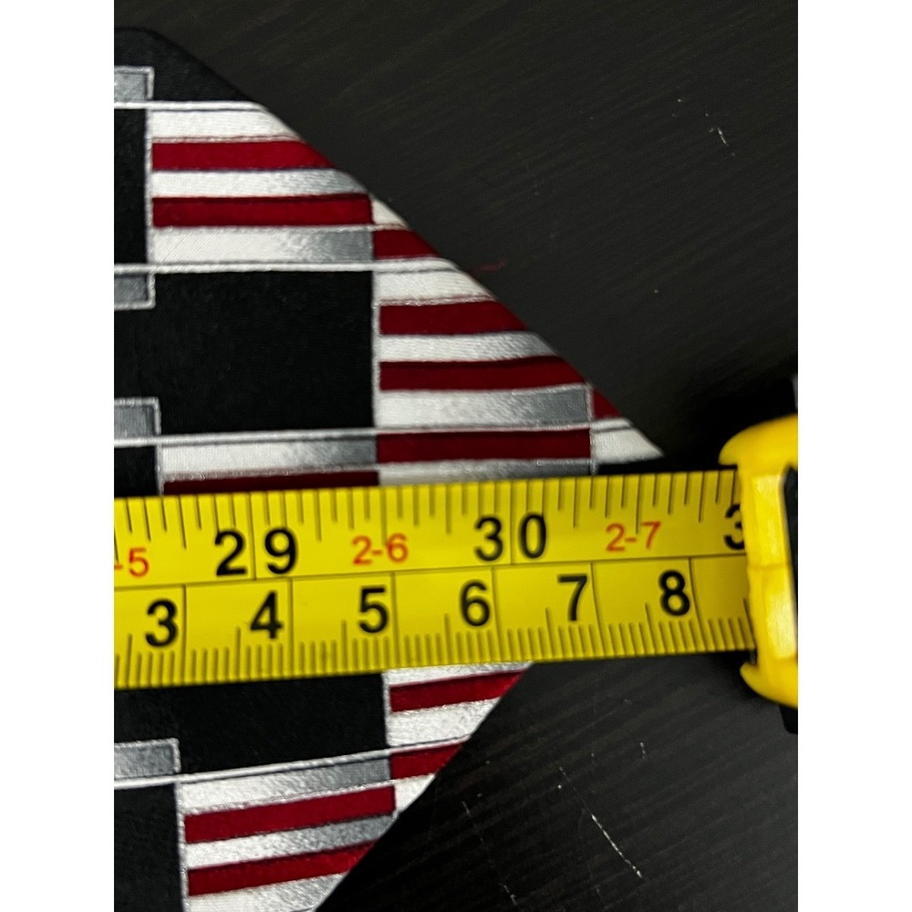 Ferracci Mens Silk Tie Red Black Silver Geometric Piano Key Music Theme USA Made - Picture 7 of 7